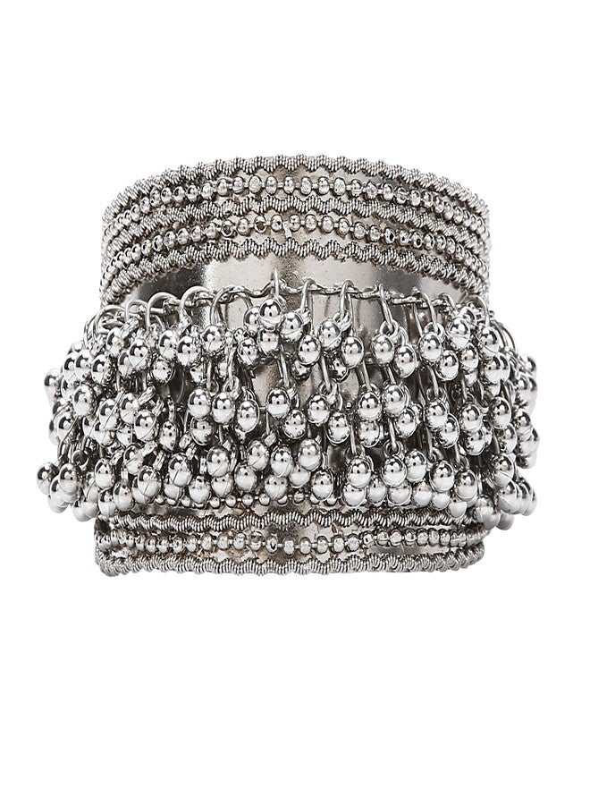 YouBella Bangles for Women Afghani Oxidised Silver Ghungroo Adjustable Bracelet for Women and Girls - Image 1