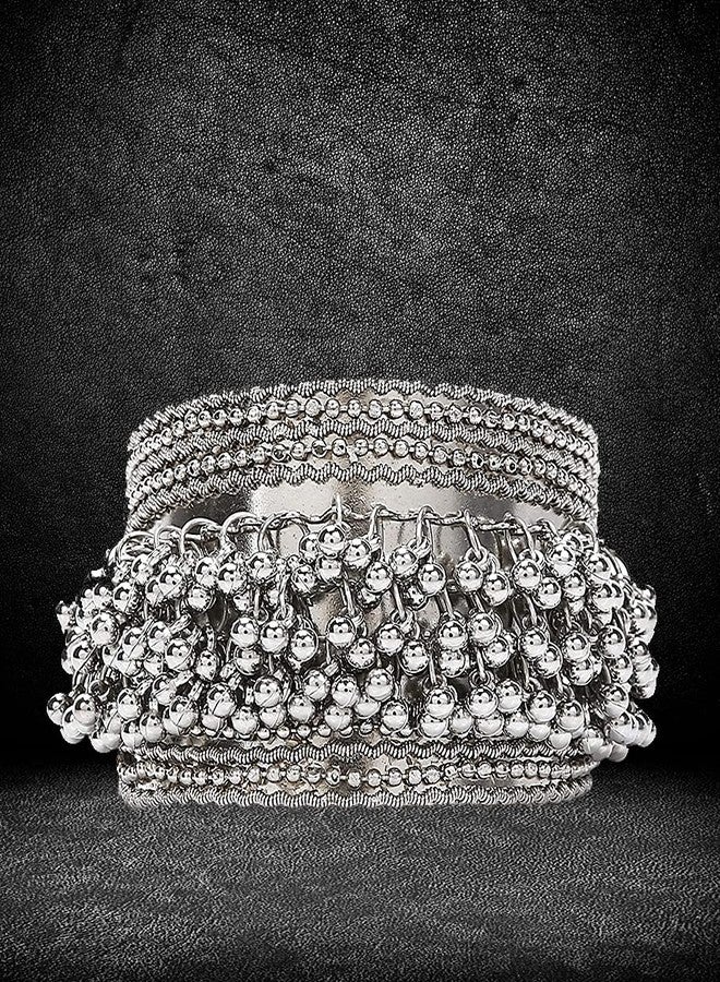 YouBella Bangles for Women Afghani Oxidised Silver Ghungroo Adjustable Bracelet for Women and Girls - Image 3
