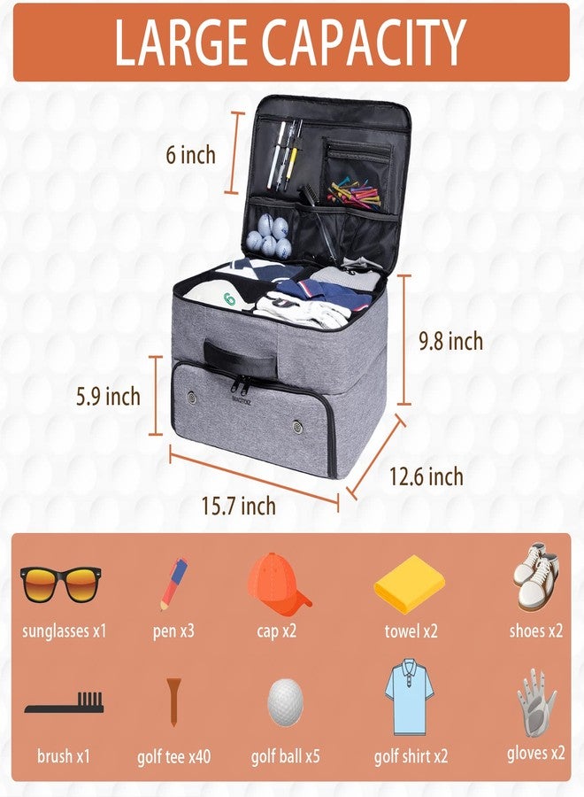 MAQTOIZ Golf Trunk Organizer 2 Layer, Car with Ventilated Compartment for Pair Shoes, Storage Locker Accessories, Balls, Tees, Clothes, Gloves, Gifts Men Grey - Image 2