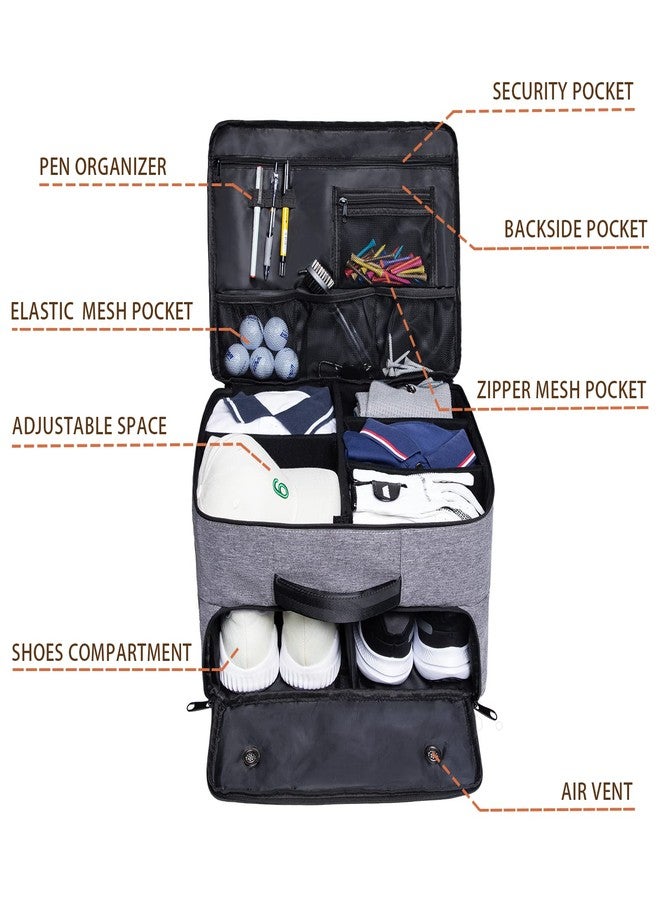 MAQTOIZ Golf Trunk Organizer 2 Layer, Car with Ventilated Compartment for Pair Shoes, Storage Locker Accessories, Balls, Tees, Clothes, Gloves, Gifts Men Grey - Image 4