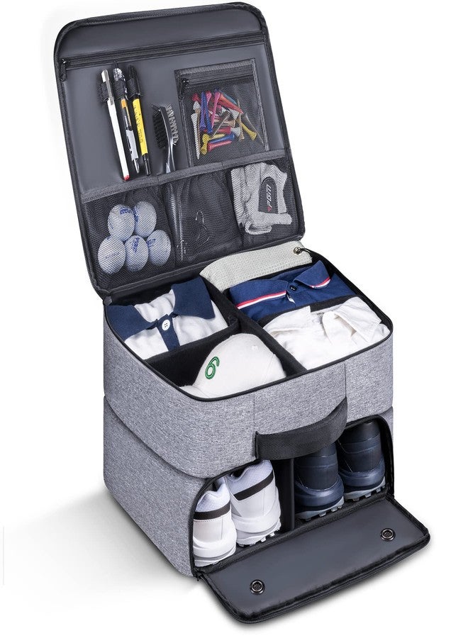 MAQTOIZ Golf Trunk Organizer 2 Layer, Car with Ventilated Compartment for Pair Shoes, Storage Locker Accessories, Balls, Tees, Clothes, Gloves, Gifts Men Grey - Image 1