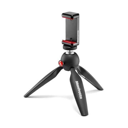 Manfrotto حامل ثلاثي صغير من مانفروتو مع مشبك عالمي للهواتف الذكية، صنع في إيطاليا، لجهاز آيفون مع أو بدون غلاف، CSC، الفلوغينغ، تصوير الفيديو، MKPIXICLMII-BK - Image 1