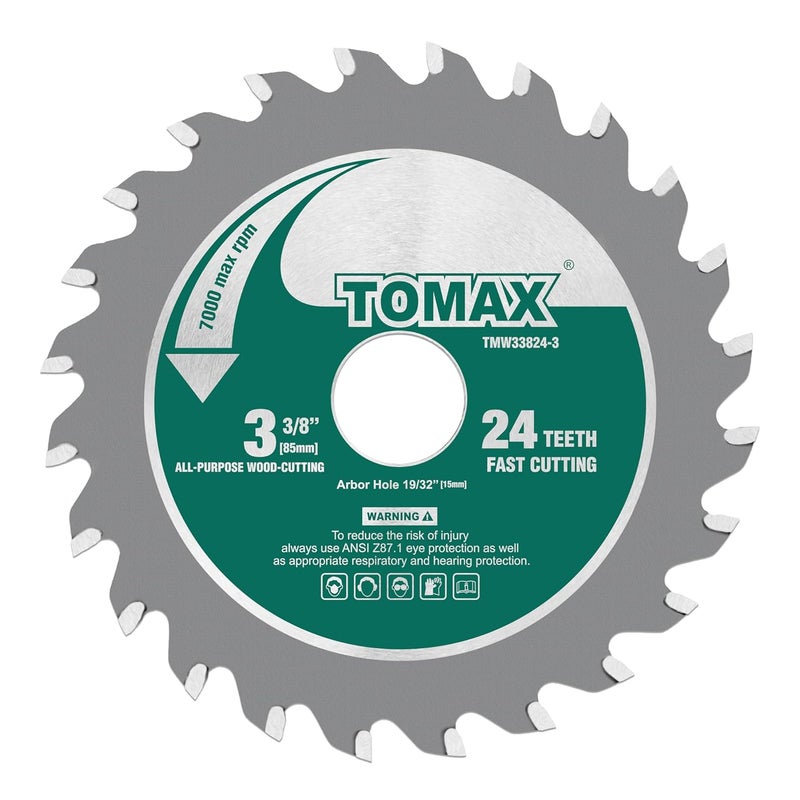 TOMAX (3 Pack) 3-3/8-inch 24T Circular Saw Blade, Carbide Tipped Fast Cut TCT Blade for Rockwell Versacut Versa Cut Rk3440k, Makita Cordless 3-3/8" Sh01w, Craftsman Nextec, Arbor Size 19/32-inch - Image 2