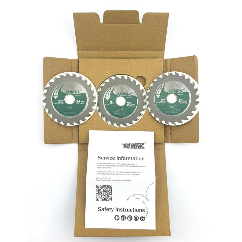 TOMAX (3 Pack) 3-3/8-inch 24T Circular Saw Blade, Carbide Tipped Fast Cut TCT Blade for Rockwell Versacut Versa Cut Rk3440k, Makita Cordless 3-3/8" Sh01w, Craftsman Nextec, Arbor Size 19/32-inch - Image 4