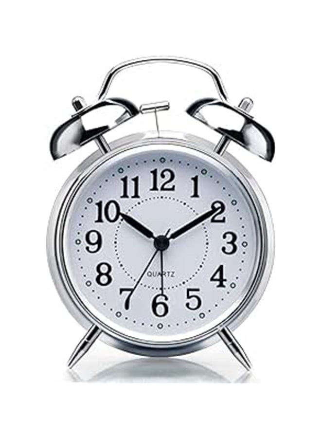 Brass Vintage Twin Bell Table Top Alarm Clock With Night LED Light Display For Heavy Sleepers Kids And Students Silver, White, 11cmsmall / 100