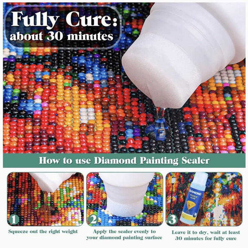 Excefore 2Pcs Diamond Painting Glue Sealing Wax Jigsaw Adhesive 240Ml Diamond Painting Sealer Permanent Fixing And Glittering Effect Diamond Handicrafts Brightening Prevents Shedding Comes With Sponge Tip - Image 2