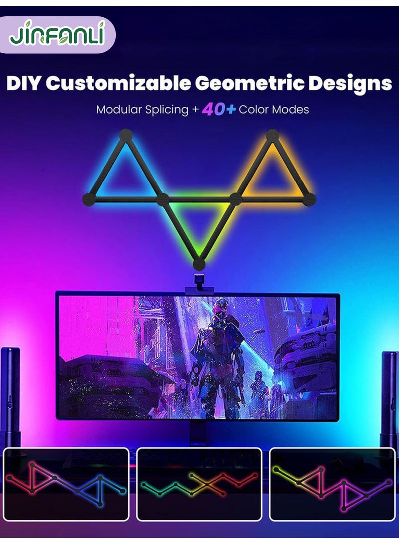 JINFANLI Smart Bluetooth RGB LED Wall Light Cord, Music Sync DIY Geometric Splicing Game Light, 16M+ Color Changing Home Decor Light, Works with Google Assistant, for Game Room, Bedroom - Set of 9, Black - Image 4