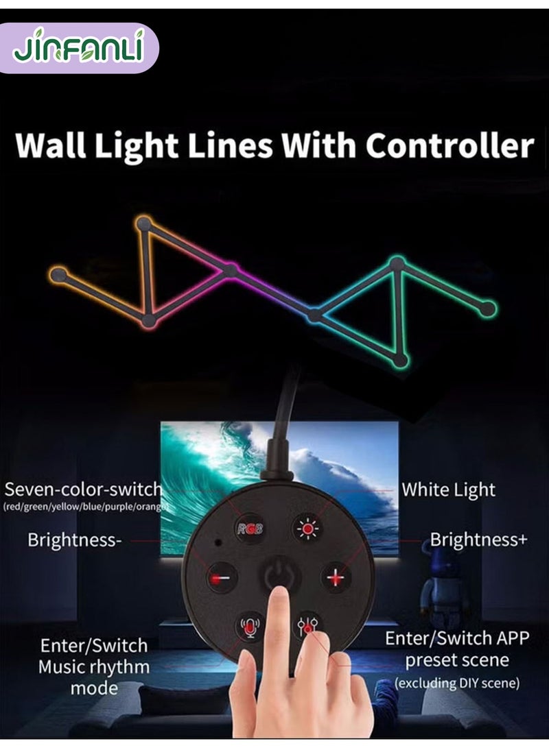 JINFANLI Smart Bluetooth RGB LED Wall Light Cord, Music Sync DIY Geometric Splicing Game Light, 16M+ Color Changing Home Decor Light, Works with Google Assistant, for Game Room, Bedroom - Set of 9, Black - Image 3