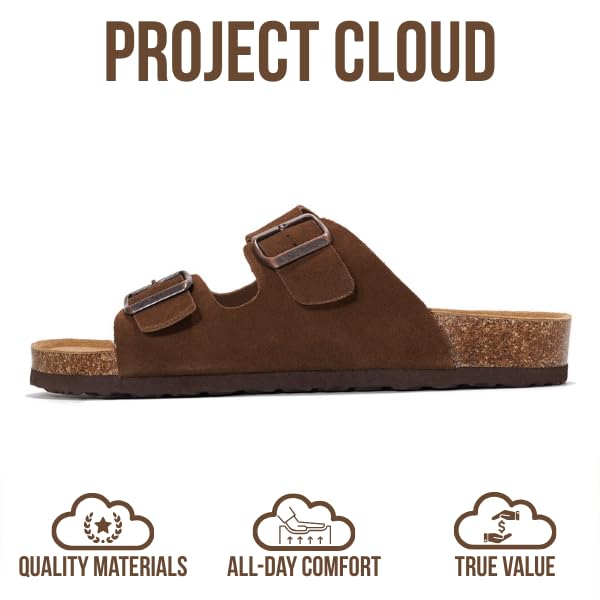 Project Cloud Genuine Leather Mens Sandals with Memory Foam Natural Cork Footbed Slides for Men Footwear - Non-Slip Double-Strap Buckle Summer Sandals (Arizona,CHOCSUEDE,7.5) - Image 3