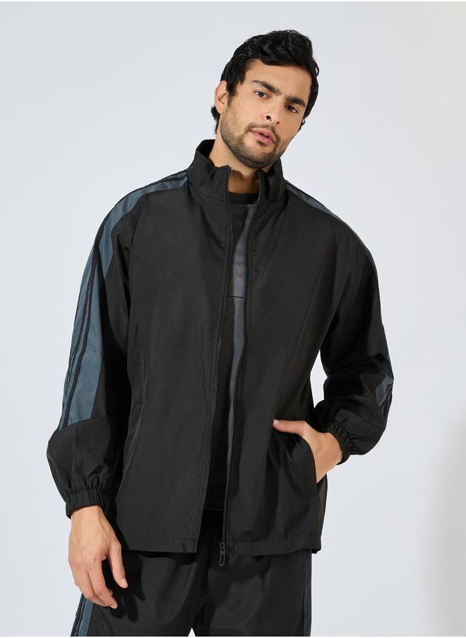 Styli Front Zip Striped Panel Detail Athleisure Track Suit  - Image 3