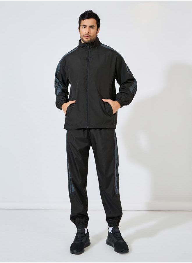 Styli Front Zip Striped Panel Detail Athleisure Track Suit  - Image 4
