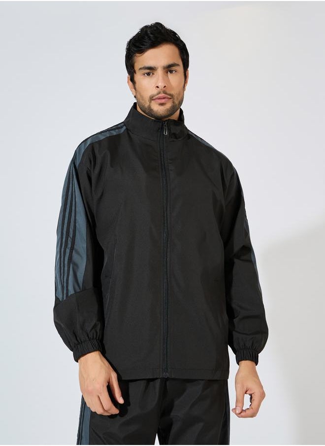 Styli Front Zip Striped Panel Detail Athleisure Track Suit  - Image 5