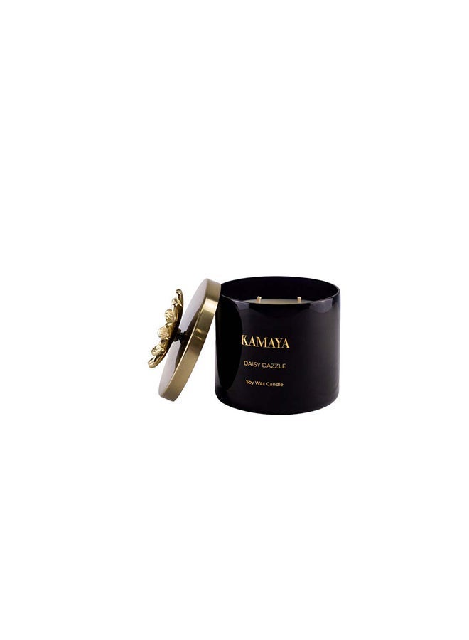 KAMAYA Blossom Caboodle Daisy Dazzle Collection 3 wick scented jar Soy wax candle with Handmade lid with a metal motif -400 gms | Floral Daisy fragrance | In a beautiful bright color gift box | Perfect for gifting on occasions - Image 3
