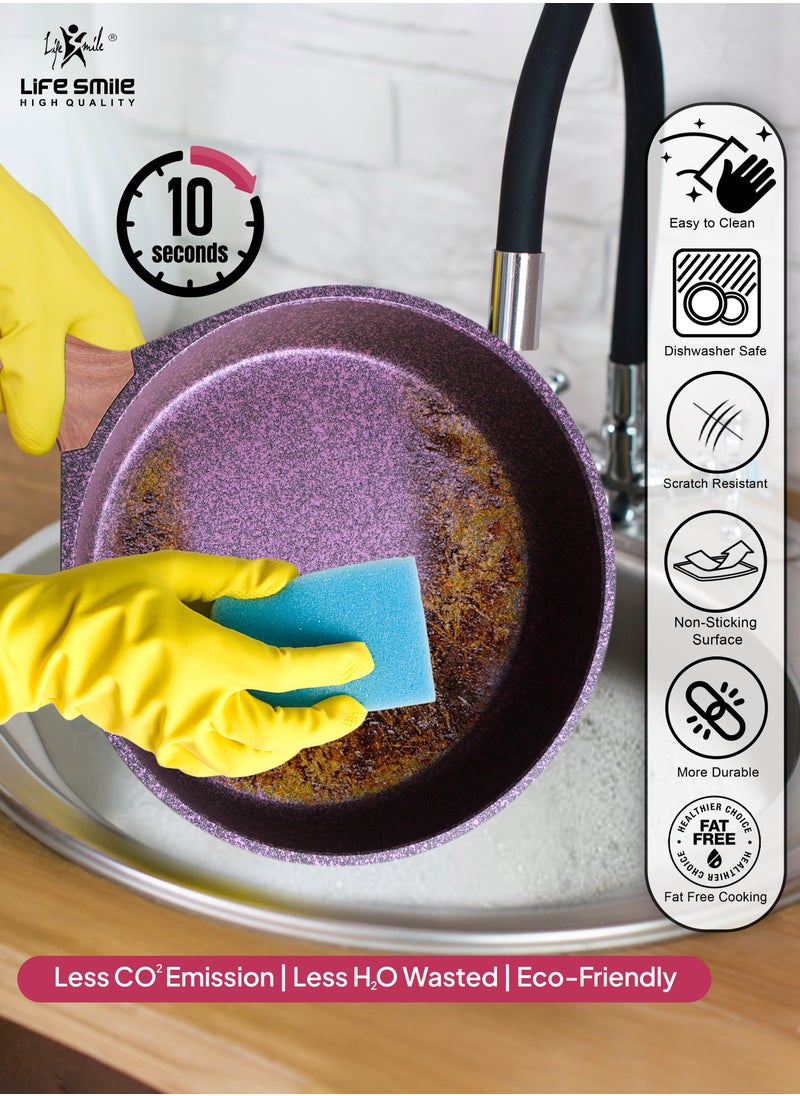 Life Smile - 28cm (3 Liter) LIFE SMILE Granite Coated Smart Fry Pan With Lid - Multi Layer Granite Non Stick Coating Pan | Heat-Resistant Handle Hanging Loop | 100% PFOA FREE | induction base - Image 1