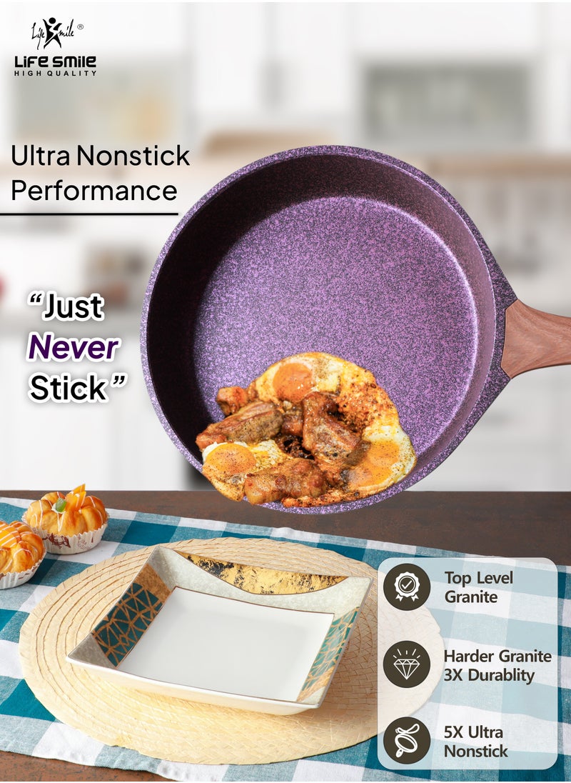 Life Smile - 28cm (3 Liter) LIFE SMILE Granite Coated Smart Fry Pan With Lid - Multi Layer Granite Non Stick Coating Pan | Heat-Resistant Handle Hanging Loop | 100% PFOA FREE | induction base - Image 1