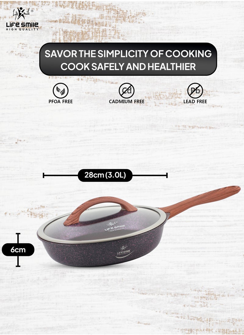 Life Smile - 28cm (3 Liter) LIFE SMILE Granite Coated Smart Fry Pan With Lid - Multi Layer Granite Non Stick Coating Pan | Heat-Resistant Handle Hanging Loop | 100% PFOA FREE | induction base - Image 1