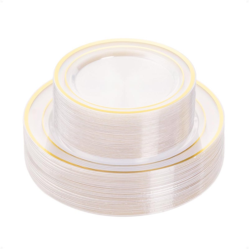 BESTVIP 50PCS Clear Plastic Plate  Disposable Party Plates with 25 Dinner Plates and 25 Dessert Plates  Plastic Plates for Party  Wedding and Birthday - Image 1
