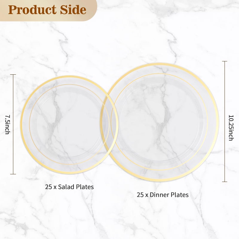 BESTVIP 50PCS Clear Plastic Plate  Disposable Party Plates with 25 Dinner Plates and 25 Dessert Plates  Plastic Plates for Party  Wedding and Birthday - Image 4