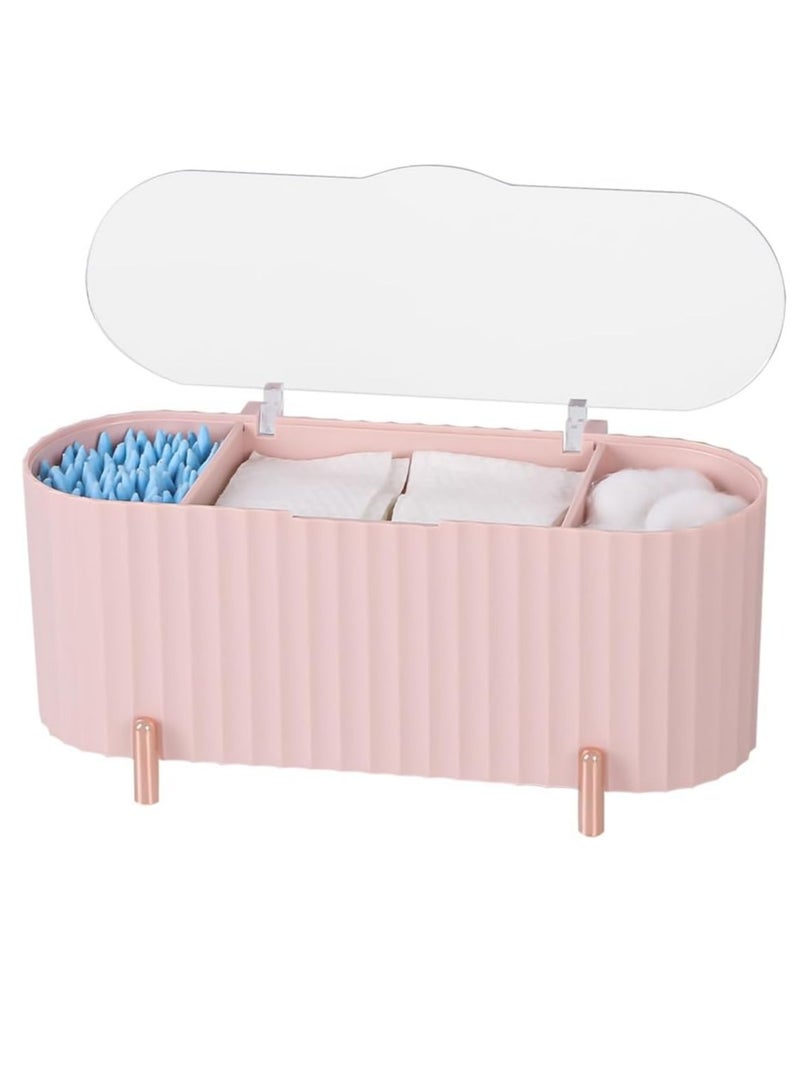 إسكدنيا 3 حجرات بلاستيكية من البلاستيك مع غطاء شفاف، منظم تخزين للحمام وردي اللون - Image 1