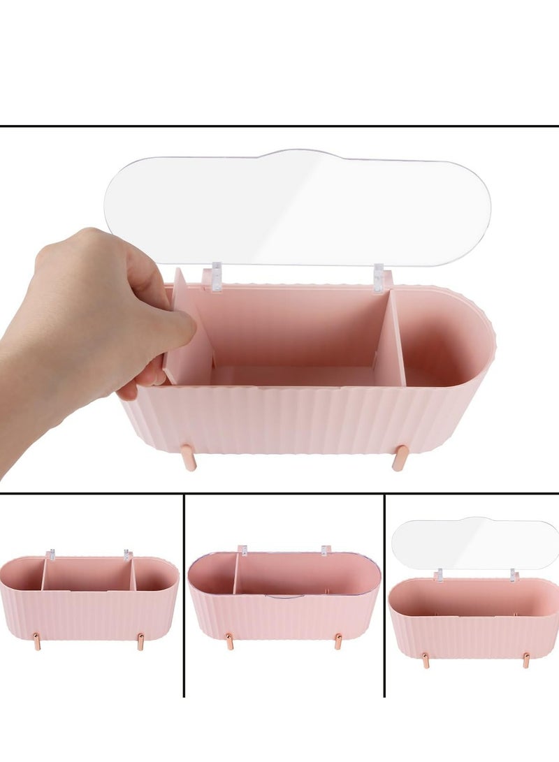 إسكدنيا 3 حجرات بلاستيكية من البلاستيك مع غطاء شفاف، منظم تخزين للحمام وردي اللون - Image 3