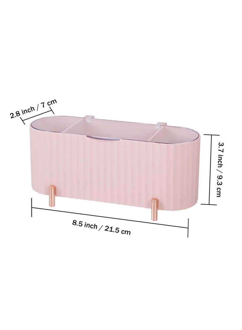 إسكدنيا 3 حجرات بلاستيكية من البلاستيك مع غطاء شفاف، منظم تخزين للحمام وردي اللون - Image 4