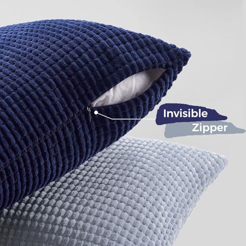 Topfinel 4 Packs Blue Decorative Throw Pillow Covers 16x16 Inch for Living Room Couch Bed Sofa, Boho Western Farmhouse Home Decor, Square Soft Moss Corduroy Fall Cushion Case 40x40 cm - Image 5