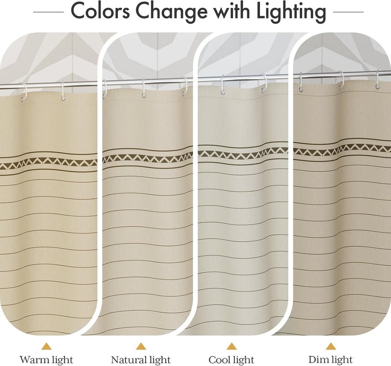 AmazerBath Farmhouse Shower Curtain Set with Tassels, Rustic Faux Linen Brown Striped Boho Design, 72x72 Inches - Image 5