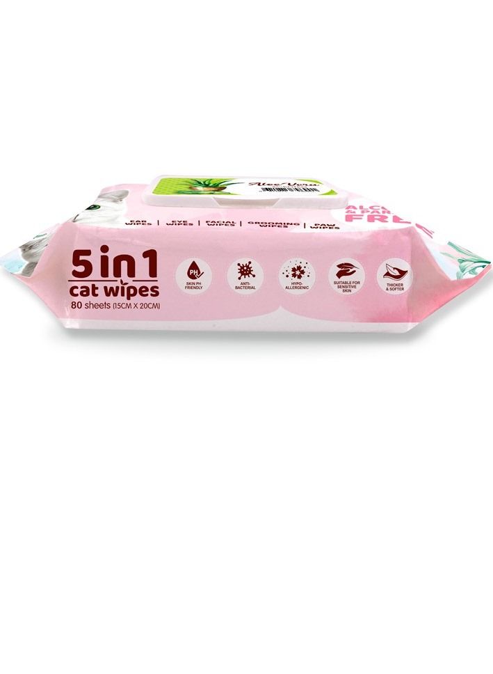 Kit Cat 5-in-1 Cherry Blossom Scented Ear Eye Face Grooming Paw Cat Wipes 80sheets 15X20Cm - Image 2