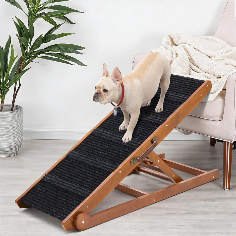 SweetBin Dog Ramp for Bed - Foldable Small to Large Dog Ramp for Couch - 6 Adjustable Height from 12" to 24" - Stairs with High Traction Mat - Wooden Ramp for Dogs to Get on Bed Couch Car Up to 200LBSï¼ˆWalnutï¼‰ - Image 1