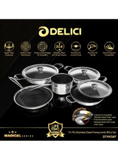 DELICI 8-Piece Tri-Ply Stainless-Steel-Honeycomb Cookware Set  - Image 2