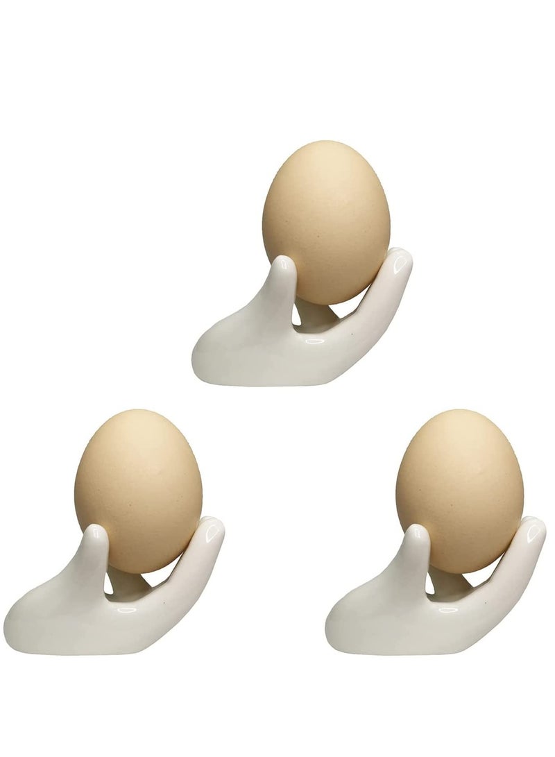 Excefore Air Plant Holder Creative Ceramic, 3 Pack Egg Cup Holder, Hand Shape Stand, Office Desk Base Airplant Display Container Pot, Ocarina Support for Table Shelf, Kitchen (White) - Image 2