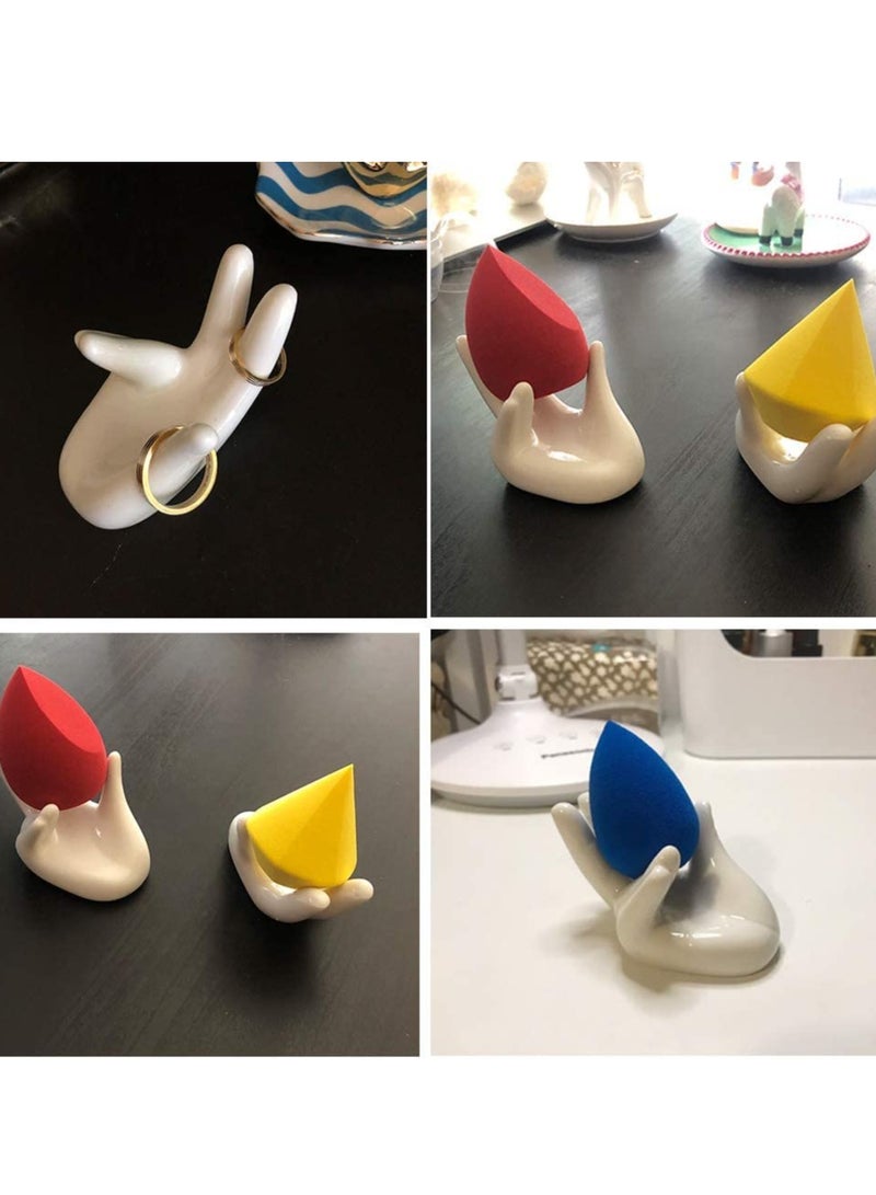 Excefore Air Plant Holder Creative Ceramic, 3 Pack Egg Cup Holder, Hand Shape Stand, Office Desk Base Airplant Display Container Pot, Ocarina Support for Table Shelf, Kitchen (White) - Image 3