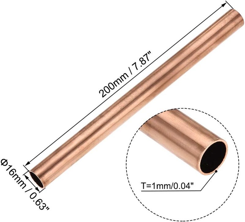 uxcell Copper Round Tube, 16mm OD 1mm Wall Thickness 200mm Length Straight Pipe Tubing - Image 2