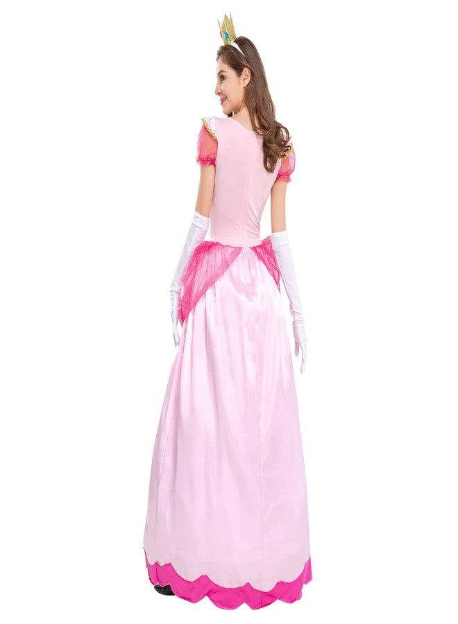 AGYMNX Womne's Princess Peach Costume with Crown and Gloves Halloween Birthday Party Dress up Fancy Costume Cosplay Outfit Pink S - Image 2