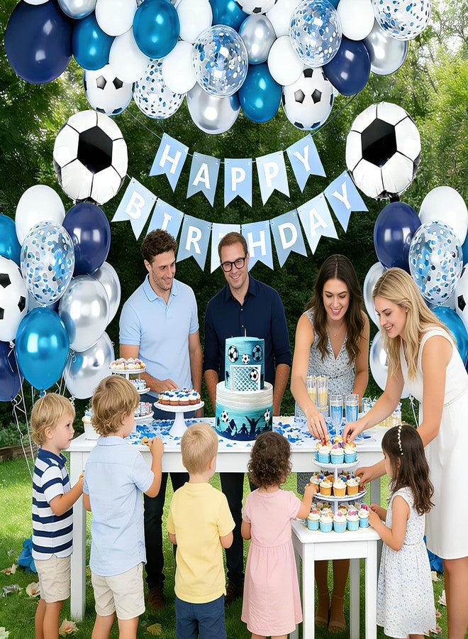 Lukinuo Blue Soccer Balloons Arch Kit Blue Soccer Birthday Party Balloon Set with Blue White Football Balloons Soccers Happy Birthday Banner Cake Toppers for Football Sport Theme Party Decor - Image 4