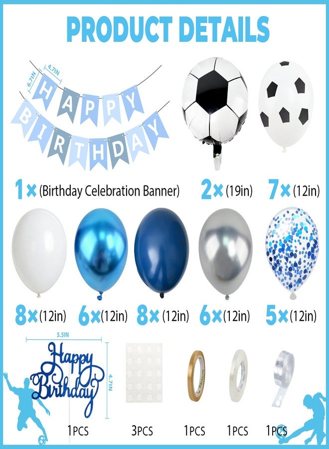Lukinuo Blue Soccer Balloons Arch Kit Blue Soccer Birthday Party Balloon Set with Blue White Football Balloons Soccers Happy Birthday Banner Cake Toppers for Football Sport Theme Party Decor - Image 3