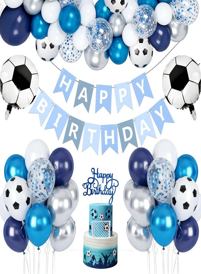 Lukinuo Blue Soccer Balloons Arch Kit Blue Soccer Birthday Party Balloon Set with Blue White Football Balloons Soccers Happy Birthday Banner Cake Toppers for Football Sport Theme Party Decor - Image 2