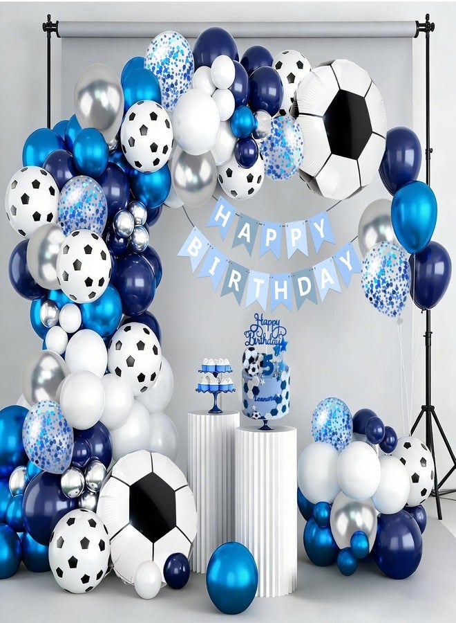 Lukinuo Blue Soccer Balloons Arch Kit Blue Soccer Birthday Party Balloon Set with Blue White Football Balloons Soccers Happy Birthday Banner Cake Toppers for Football Sport Theme Party Decor - Image 1