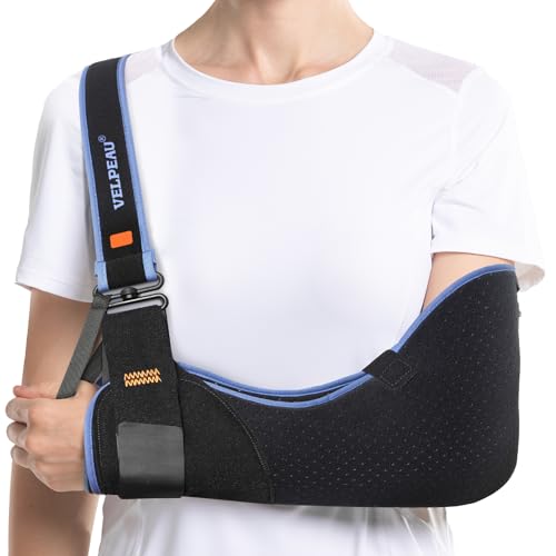 Velpeau حمالة ذراع VELPEAU لتثبيت الكتف للنساء والرجال، تناسب الذراع اليسرى أو اليمنى - دعامة دعم الكفة الدوارة - حمالة طبية للكتف، الترقوة، إصابة الكوع (نوع الراحة، مقاس متوسط: الصدر 29.5″-33.5″) - Image 1