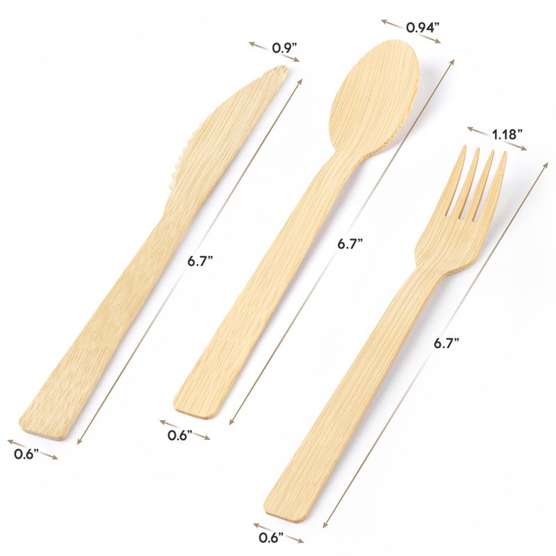 GUSTO [300 Combo Pack] Compostable Bamboo Cutlery Set  150 Forks - 100 Spoons - 50 Knives Disposable Utensils for Parties  Camping  and Everyday Use - Image 1