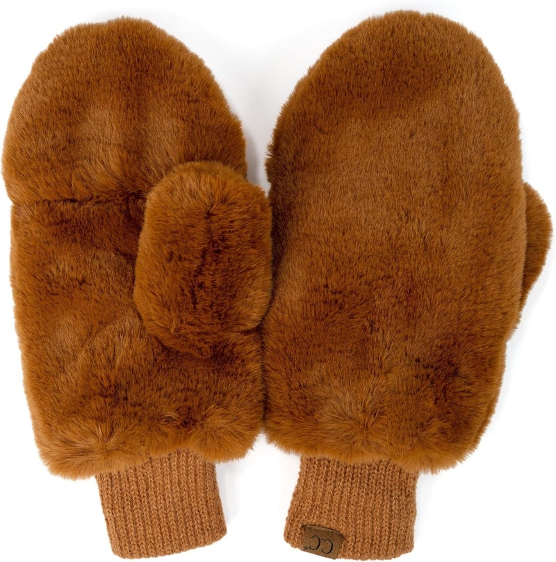 Cc Women Thick Faux Fur - Sherpa Fleece Lined Warm Winter Mittens - Image 2