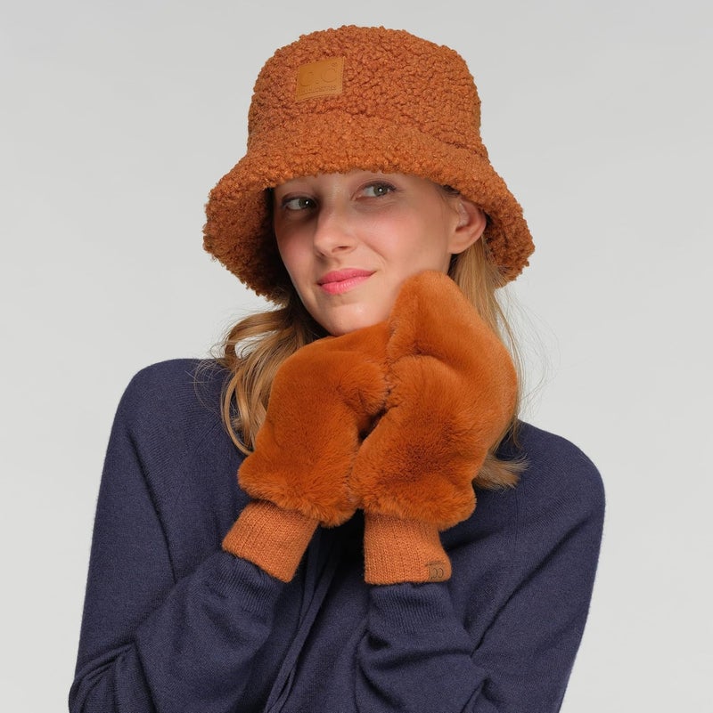 Cc Women Thick Faux Fur - Sherpa Fleece Lined Warm Winter Mittens - Image 4