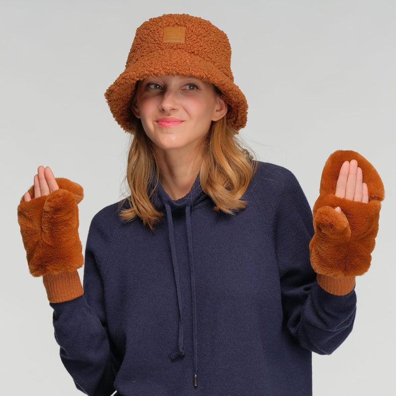 Cc Women Thick Faux Fur - Sherpa Fleece Lined Warm Winter Mittens - Image 3