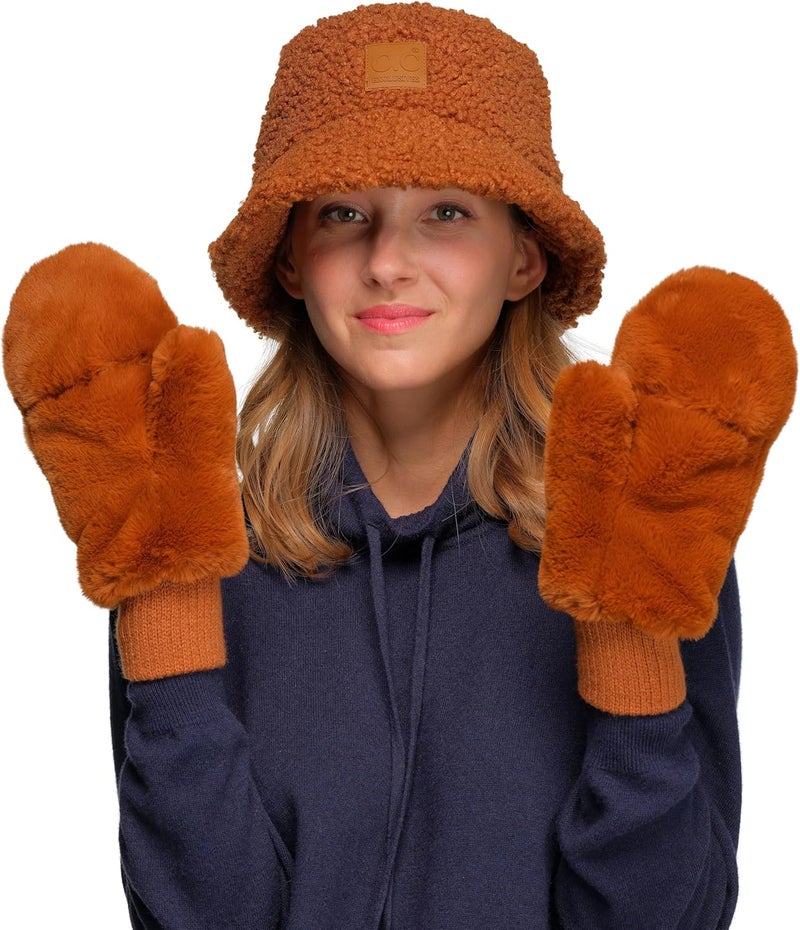 Cc Women Thick Faux Fur - Sherpa Fleece Lined Warm Winter Mittens - Image 1