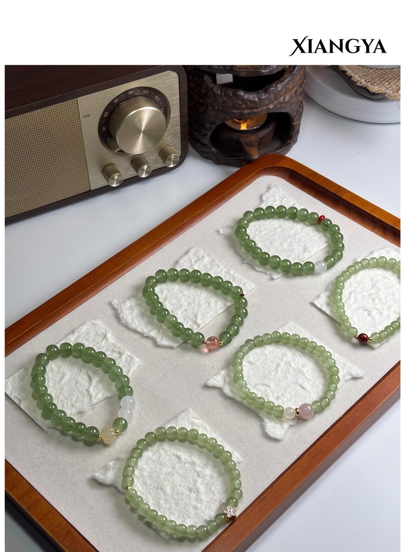 XIANGYA Green Jade Bracelet with Ice-Yellow Pumpkin Pearl & White Glass Accents, 8MM Round Beads, Elastic Minimalist Jewelry | Harvest Glow - Image 5