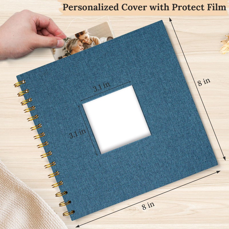 Hiwhy Scrapbook Photo Album Linen Cover, 8 x 8 Inch Hardcover Kraft White Pages Memory Book, for Travel Wedding Guest Book Christmas Baby Shower (20 Sheets/ 40 Pages,Blue) - Image 2