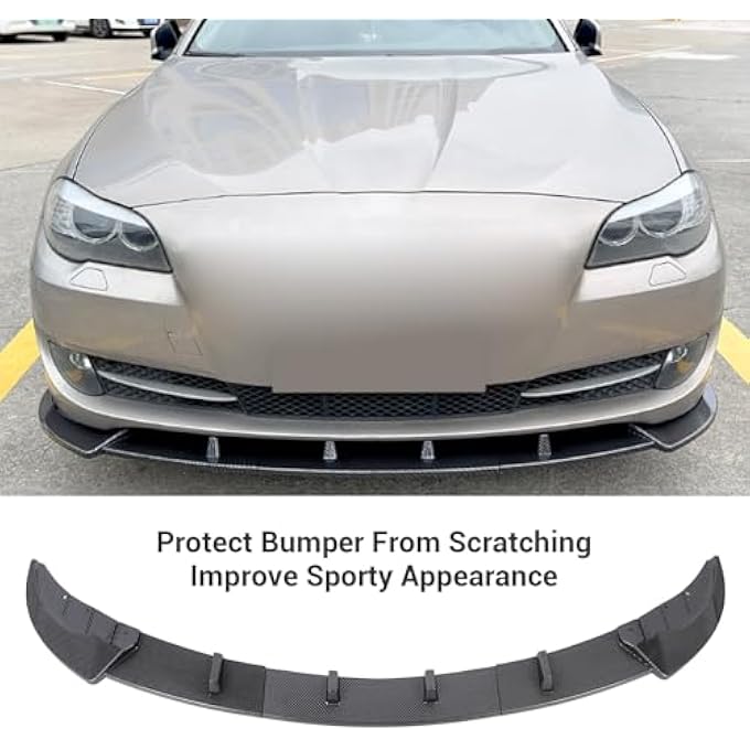 Luocute Front Bumper Spoiler Lip, Bumper Guard Plate Lip Spoiler 3 Parts Improve Sporty Appearance for 5 Series F10 F11 Standard Prefacelift 2011 to 2014 (Carbon Fiber Style) - Image 2