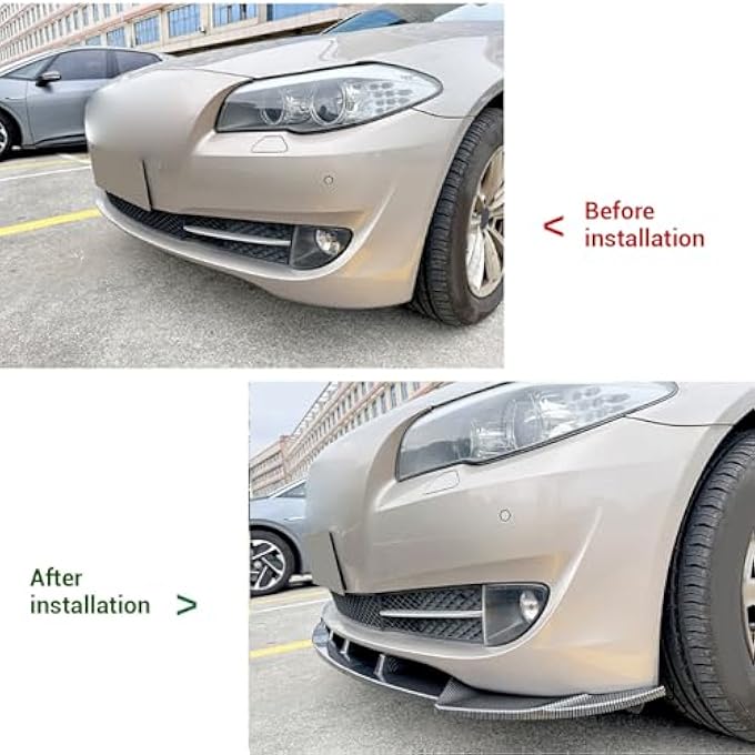 Luocute Front Bumper Spoiler Lip, Bumper Guard Plate Lip Spoiler 3 Parts Improve Sporty Appearance for 5 Series F10 F11 Standard Prefacelift 2011 to 2014 (Carbon Fiber Style) - Image 4