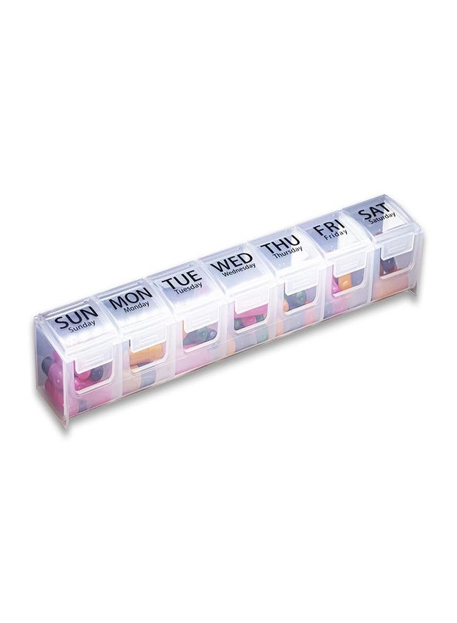 GMS Weekly Pill Organizer - 7-Day Labeled Compartment Pill Case for Supplements, Vitamins and Medication - Secure Latches - Ideal for Daily Use & Travel - Clear - Image 1