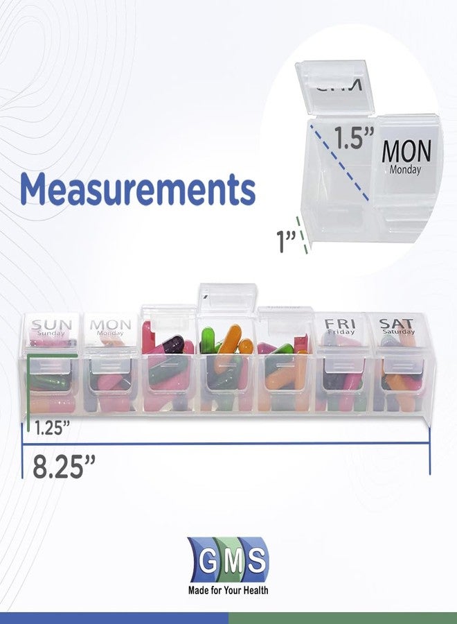 GMS Weekly Pill Organizer - 7-Day Labeled Compartment Pill Case for Supplements, Vitamins and Medication - Secure Latches - Ideal for Daily Use & Travel - Clear - Image 4